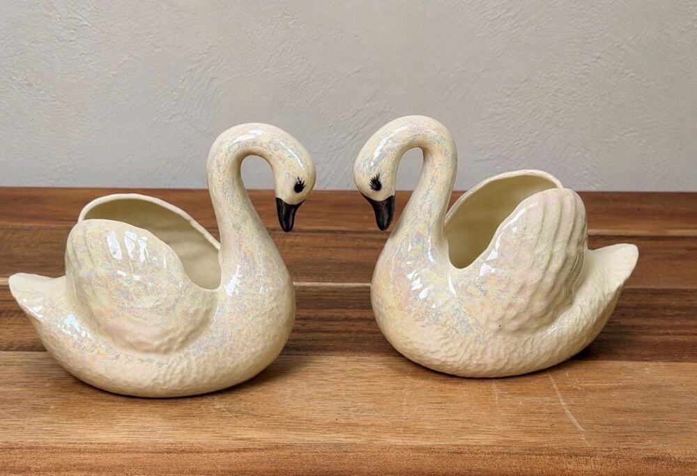 Vintage Iridescent Swan Planters Set | Lusterware Ceramic Vases,  Decor